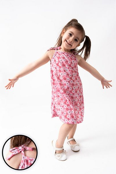 Burliva Yazlik Girl's Printed Dress with Rope Strap
