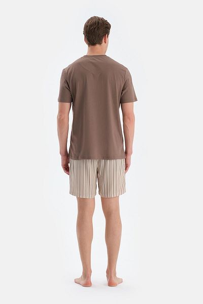 Dagi Light Coffee Half Placket Short Sleeve T-Shirt Shorts Pajamas Set