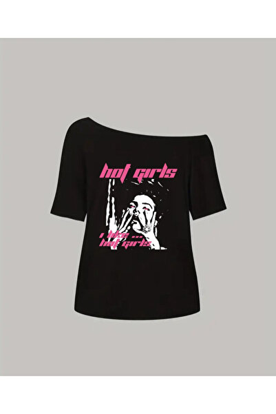 NoVibe Γυναικείο μπλουζάκι με λαιμόκοψη Boat Neck Hot Girls με στάμπα Oversiz...