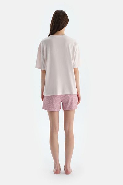 Dagi Light Pink Print Detail Short Sleeve T-Shirt Shorts Pajama Set