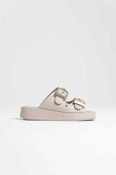 Zerenyus Glos Premium Double Buckle Beige Women's Slippers