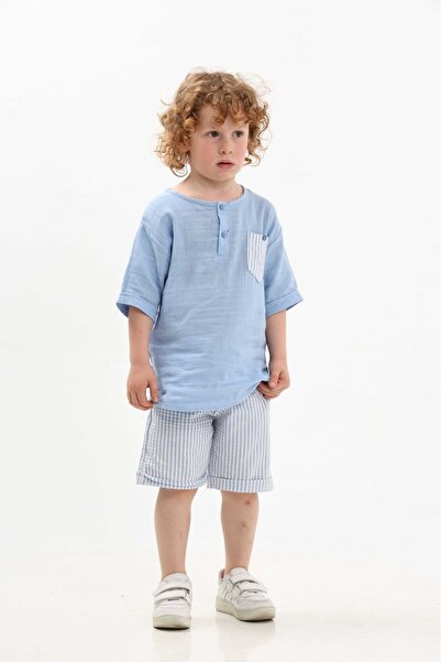 chacharon Boy's Muslin Fabric Shorts Bottom Top Set