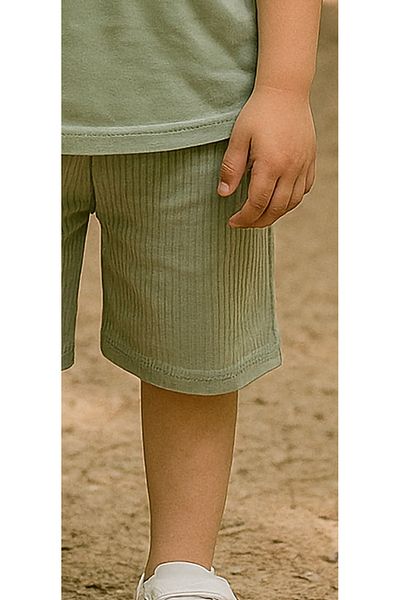 mb kids Комплект от черни оребрени шорти с щампа за момиче и момче