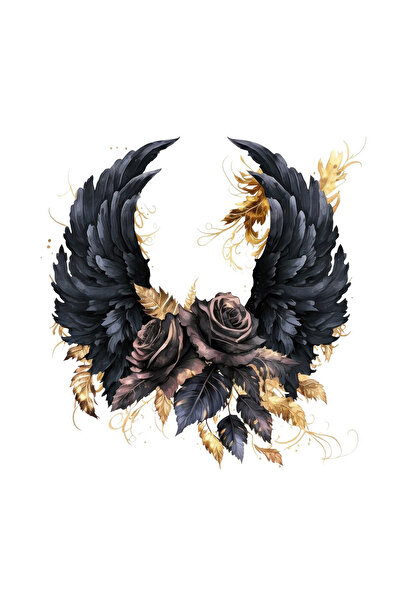 INOVATIX Set de 8 autocolante cu aripi de înger întunecat și flori, INOVATIX®. 6 cm