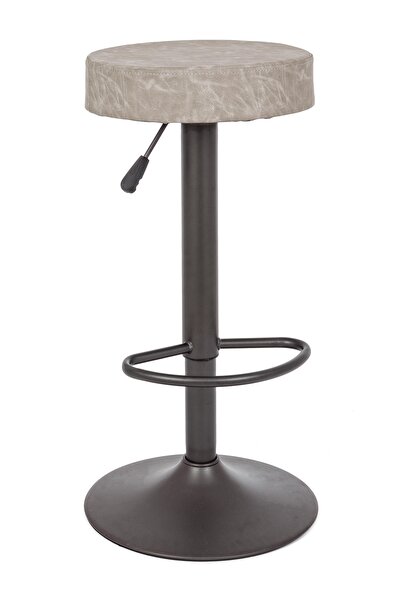 Decorer Scaun de bar cu cadru metalic gri și șezut din piele sintetică gri de...