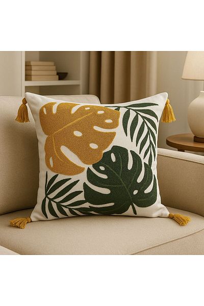 DECORA CASA HOME COLLECTİON Διακοσμητική θήκη μαξιλαριού ριχτάρι με κέντημα (1 τεμάχιο) 44x44 εκ.