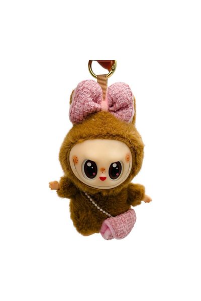 BaoBao Brown 15cm Labubu with bow and bag – plus fashion must-have, adorable and trendy, BaoBao