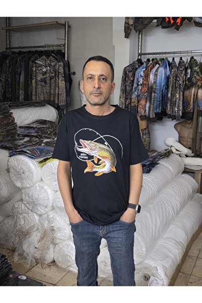 HT Outdoor pamuklu kısakollu turna balık figürlü siyah renk t-şhort modelimiz.