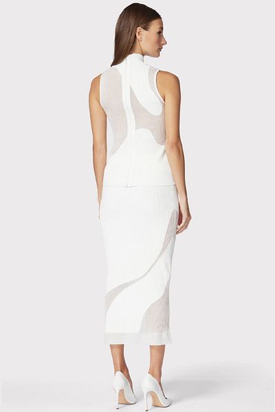 Herve Leger FUSTĂ MIDI TRANSPARENTĂ CU STRIURI OPACE - HERVE LEGER - ALB, M