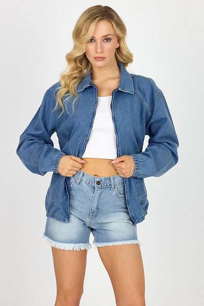 DAMGA JEANS Women's Coolcomfort Cotton Casual Zipper Denim Jacket Blue