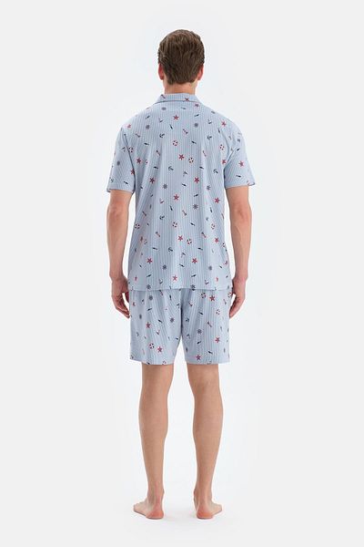 Dagi Set de pijamale cu pantaloni scurți de cămașă cu imprimeu albastru deschis