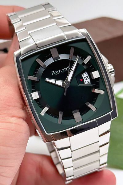 Ferrucci Men's Wrist Watch, Steel Band & Special Design, 3Atm Water Resistant Silver-Green Sdfer163