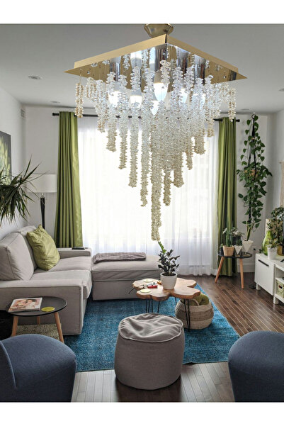 öalpa Moda 40'LIK Kristal Taşlı Krom Salon Avize