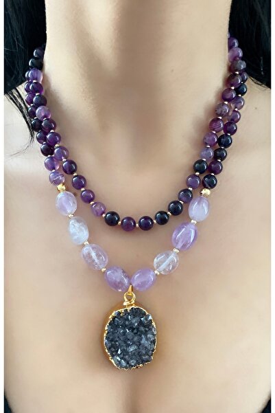 Takkı by Handan Ametist taşı tasarım kolye.