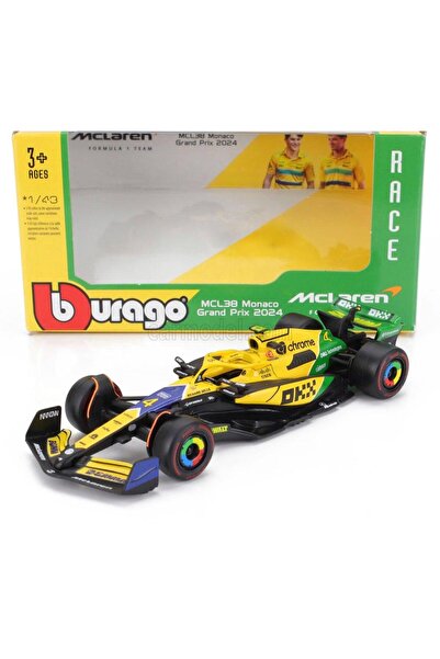 Burago Formula 1 Mclaren F1 MCL38 Monaco GP Özel Seri Lando Norris 1/43 Diecast Model Koleksiyon Araba