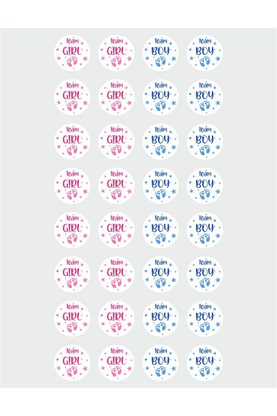OEM Set of 32 stickers for Gender Reveal party - Team boy Team girl, diameter 4 cm, model 2