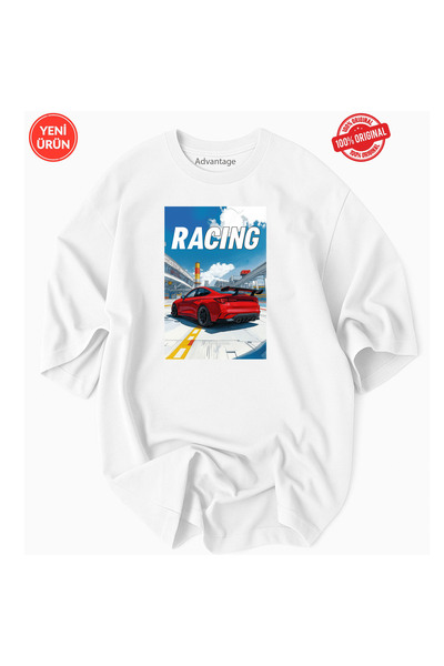 Racıng RACING Μπλουζάκι με σχέδιο πίστας και οχήματος 100% βαμβακερό Premium