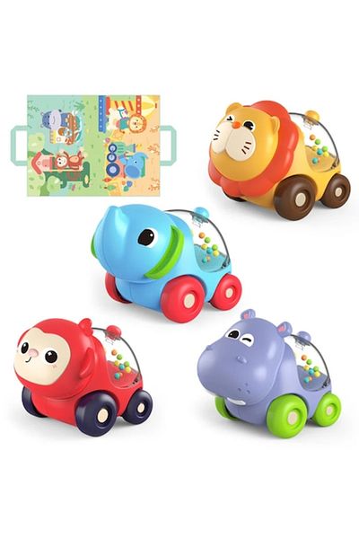 Smart Vibe Set Covoras de Joaca cu 4 Masini BabyZoo Indiggo® Animalute Scooter Colorate