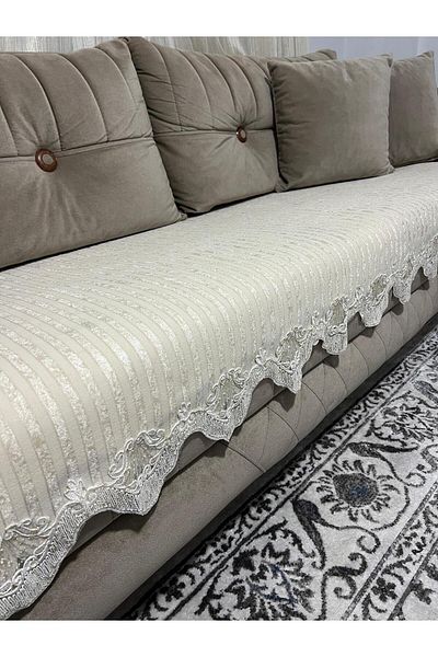 DECORA CASA HOME COLLECTİON Lacy Striped Sponge Velvet Non-Slip Sofa Bed Seat Cover (85X210)