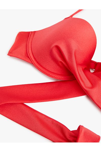Koton Push-Up Bikini Top with Halter Neck Cross Belt Accessory Detail