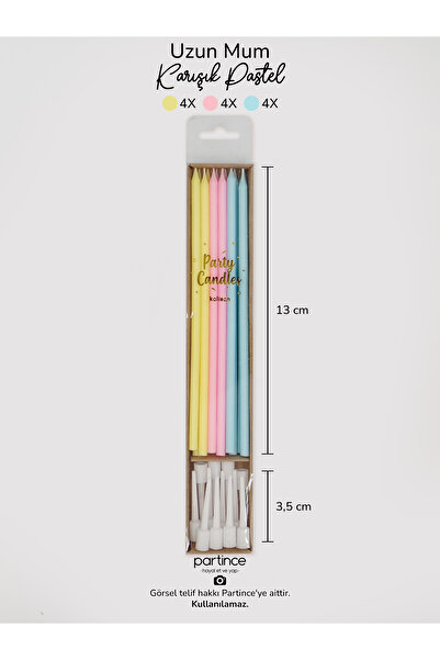 partince 12 Adet Karışık Pastel Makaron Uzun Pasta Mumu Doğum Günü Pasta Mumu