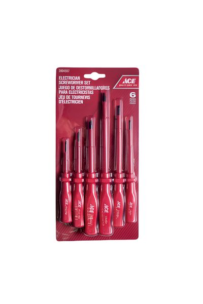 ACE 6-Piece Insulated Ergonomic Handle Electrician Screwdriver Set Red