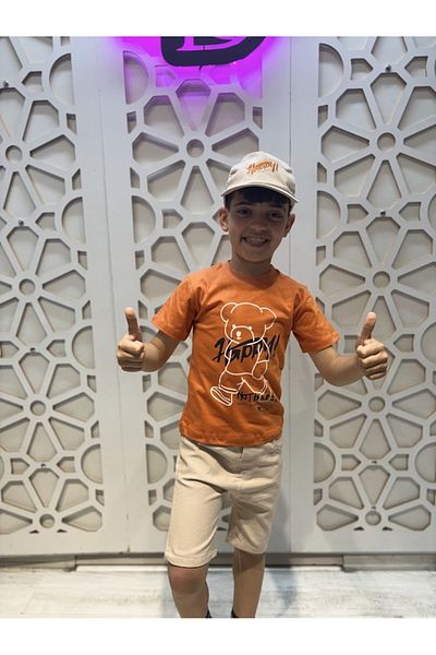 KUMRUNUN DÜNYASI Short Sleeve T-Shirt Shorts and Hat 3-Piece Bottom Top Boy's Set