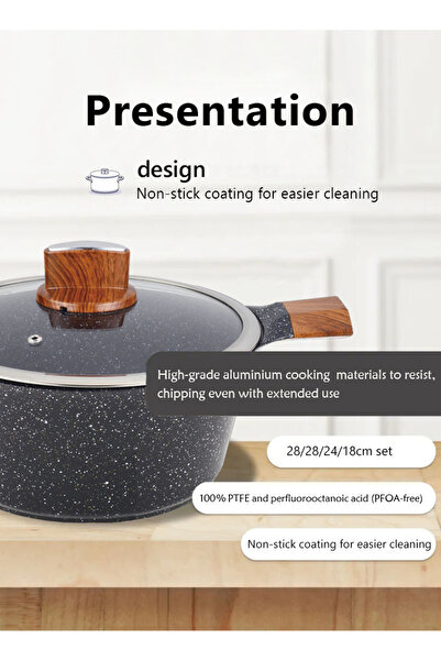 X SPRING 9-piece Granite Coated Non-stick Kitchen Cooking Set, Pfoa-free,Suitable For All Stoves (Black)