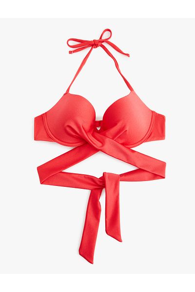 Koton Push-Up Bikini Top with Halter Neck Cross Belt Accessory Detail