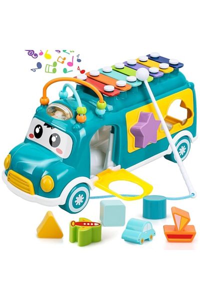 Smart Vibe Multifunctional Musical Bus 3in1 MusicRide™ with Xylophone, Shape Sorter, Building Blocks, Movable