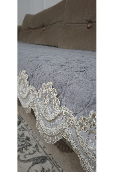 DECORA CASA HOME COLLECTİON Lacy Puffy Bubble Rabbit Hair Non-Slip Base Sofa Bed Sofa Cover 75X185