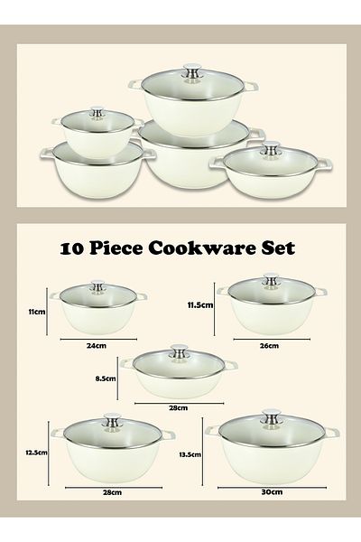 X SPRING 10-PCS Granite Non-stick Cookware Set,Scald-proof Handle,Suitable for multiple people(Beige)