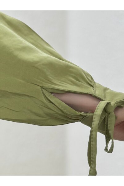 Mihra Ravessa Cupra Ruffle Tunic-Zn4145 Pistachio Green
