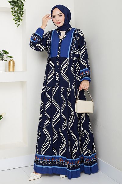 InStyle Φόρεμα βισκόζης με σχήμα κουλουριασμένο μοτίβο Navy Blue