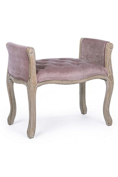Bizzotto Bench with patinated brown wooden legs and pink velvet upholstery Diva