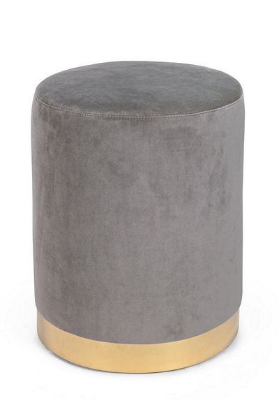 Bizzotto Gray velvet ottoman with golden metallic base Lucilla Ø 35 cm x 40 h