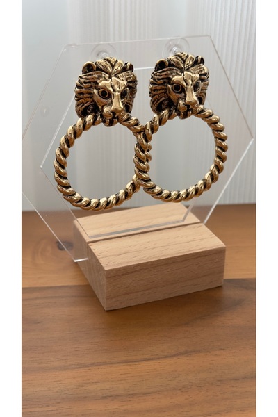 mibrillo Vintage Earrings with Lion Head Ring Detail