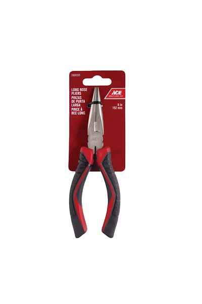 ACE Corrosion-Resistant Comfort TPR Grip Long Nose Plier Black and Red 6inch