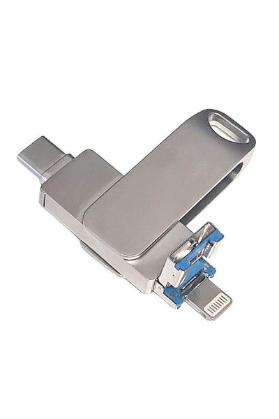 SIKS Metal 4 In 1 Memory Stick, 1 Tb, With Usb 3.0, Type-c, Usb C And Lightning, 360⁰ Rotating