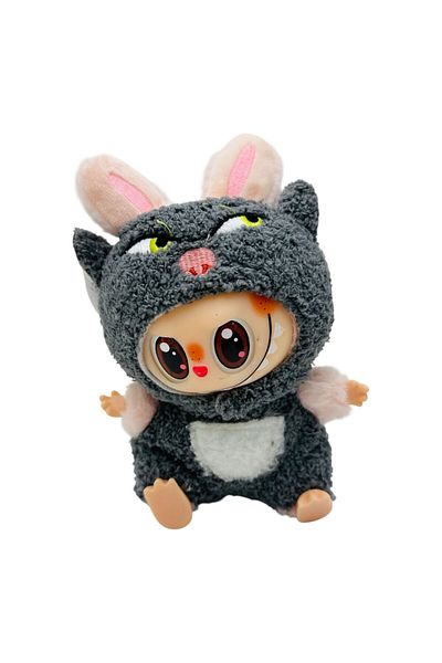 BaoBao Labubu plush gray 15cm – soft toy dressed as a cute animal, BaoBao