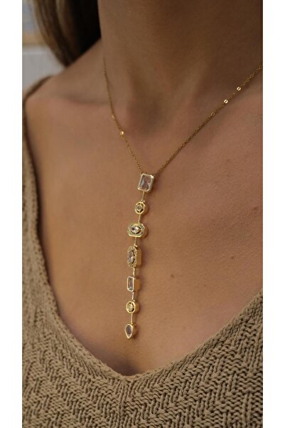 Jerie Zirkon Taş Detay 7 Element Tasarım Kolye