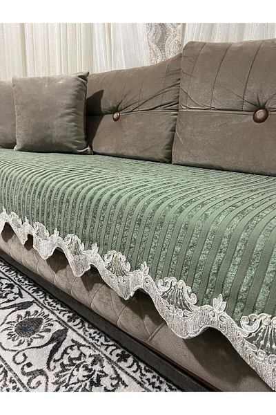 DECORA CASA HOME COLLECTİON Lacy Striped Sponge Velvet Non-Slip Sofa Bed Seat Cover (85X210)