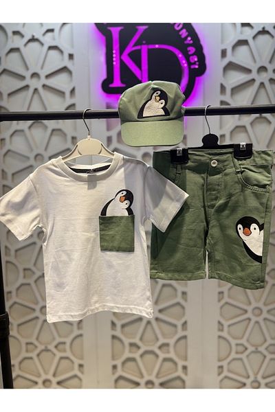 KUMRUNUN DÜNYASI Short Sleeve T-Shirt Shorts and Hat 3-Piece Bottom Top Boy's Set