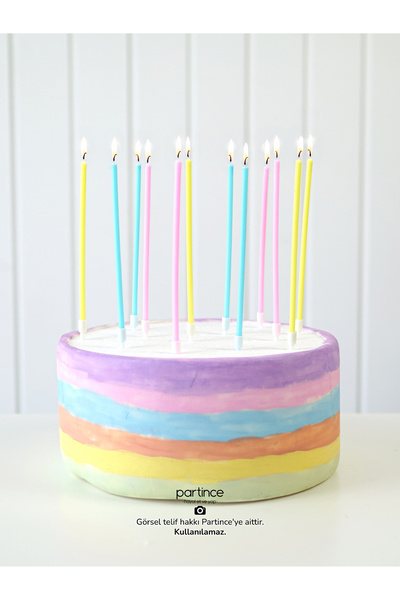 partince 12 Adet Karışık Pastel Makaron Uzun Pasta Mumu Doğum Günü Pasta Mumu