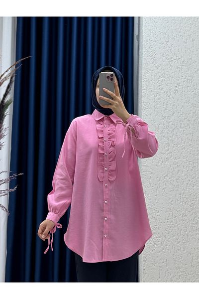 Mihra Ravessa Cupra Frilly Tunic-ZN4145 Ροζ