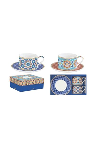 EasyLife 2-Piece Modern Marrakech Design Cup and Saucer Set Multicolor 240ml