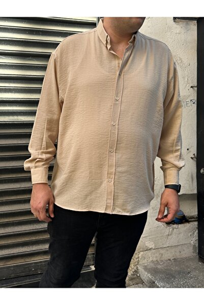 MİRMARONİ Men's Oversize Large Size Linen Look Shirt