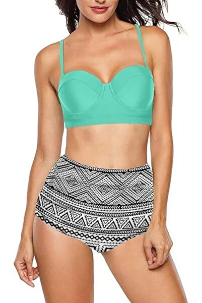 CZIMOO 2-piece high-waisted bikini swimsuit for women, black/green, size s, C...
