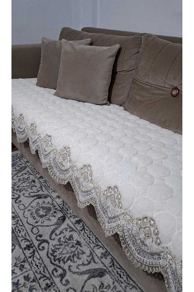 DECORA CASA HOME COLLECTİON Lacy Puffy Bubble Rabbit Hair Non-Slip Base Sofa Bed Sofa Cover 75X185