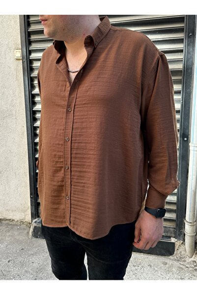 MİRMARONİ Ανδρικό πουκάμισο Oversize Plus Size Linen Look